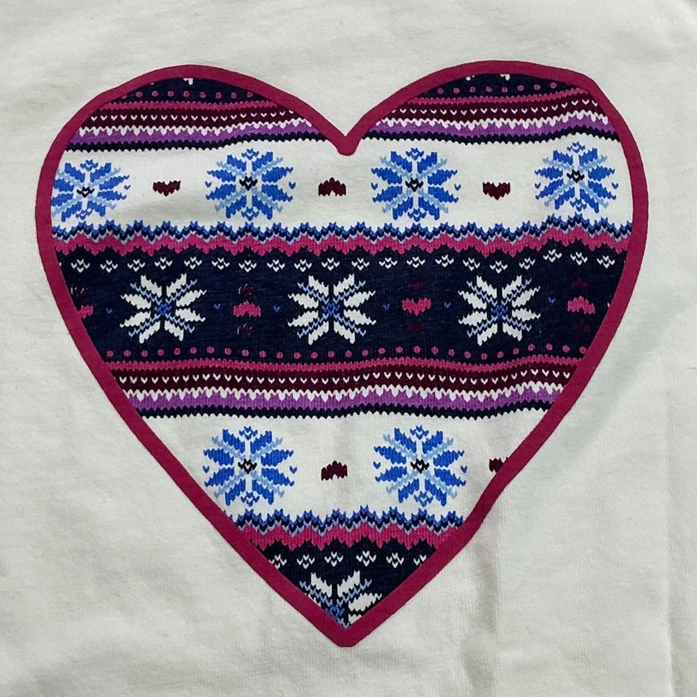 Gymboree Cream Heart Graphic Top Kids Size 7 Fair Isle Long Sleeve Tee